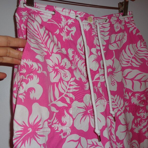 LAUREN RALPH LAUREN Barbie pink & white Hawaiian‎ print cotton crop pants size 8 - Picture 5 of 10